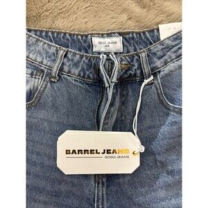 GOGO JEANS High Rise Relaxed Barrel Blue Denim Jeans with Pockets for Women